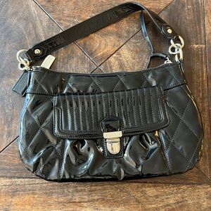 Coach Black Quilted Shoulder Bag, hot pink inside